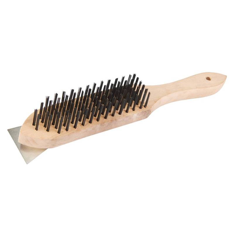 Brosse métallique à manche en bois et racloir - 6 rangs à Bon Prix sur lecoindumecano.fr