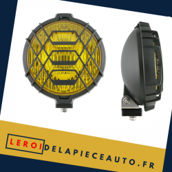 phare longue portée rond noir avec grille verre jaune 164 mm