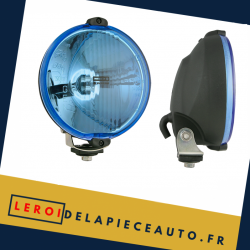 phare longue portée rond boitier noir verre bleu 164 mm
