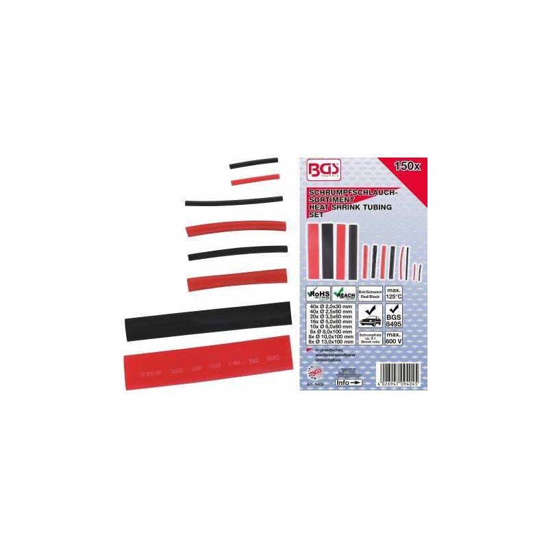 Assortiment de gaines rétractables | rouges / noires | 150 pièces