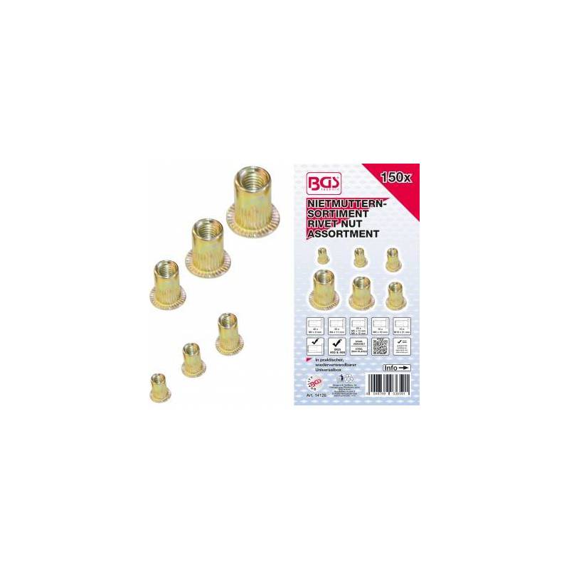 Assortiment d'écrous rivets | acier galvanisé | 150 pièces