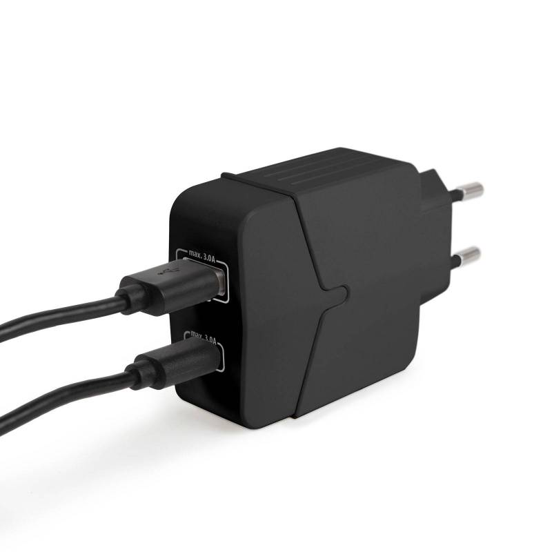 Adaptateur secteur USB + Type-C PD18W avec charge rapide - noir