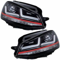 Paire d'Optiques avant Noir Rouge LED VW Golf VII GTI de 2013 à 2017 photo 1
